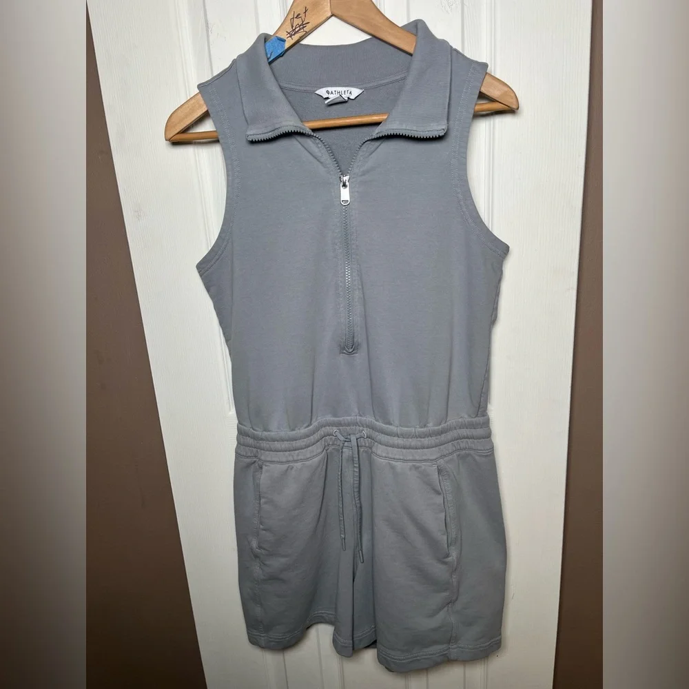 Athleta Women's M Gray Retroterry Romper Pockets Terry Knit Cotton - Picture 3 of 17